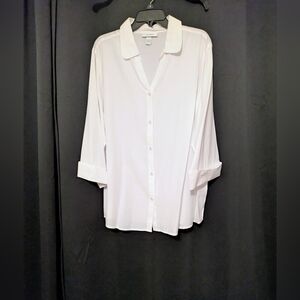 Dressbarn Women's White Button-Up Blouse 3/4 Length Sleeves Size 22/24